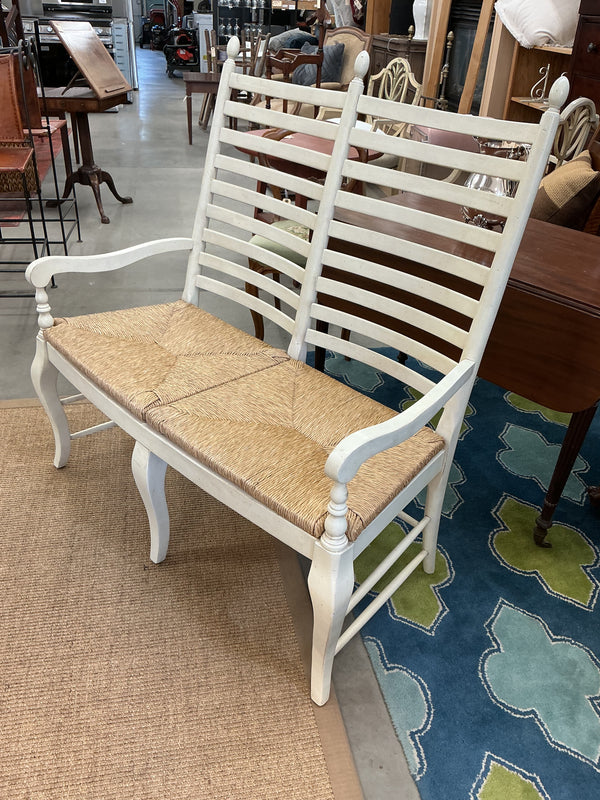 Wooden Loveseat with Wicker Seat