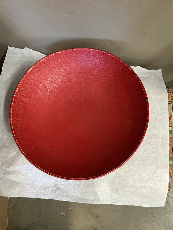 Red Leather Bowl - 3" x 13.5"