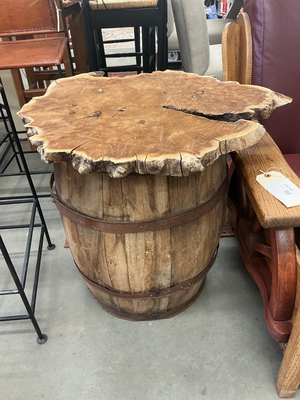 Barrel with Live-Edge Wood Top