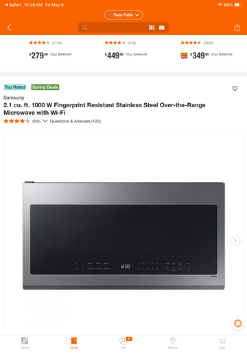 Samsung 2.1 cu ft 1000Watt Microwave with WiFi ME21DG6300SR , 29.88Wx17.06Hx16.5”D