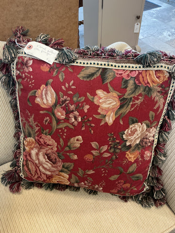 Floral Pillow with Fringe