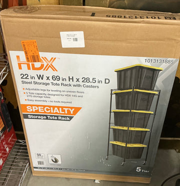 HDX 22”w x 69”h x 28.5”d steel storage tote rack w/castors