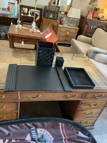 Levenger 4 Piece Woven Leather Desk Set