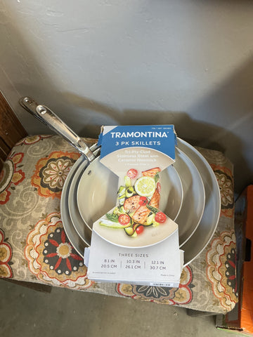 Tramontina 3-piece Tri-Ply Clad Stainless Steel Ceramic Nonstick Fry Pan Set