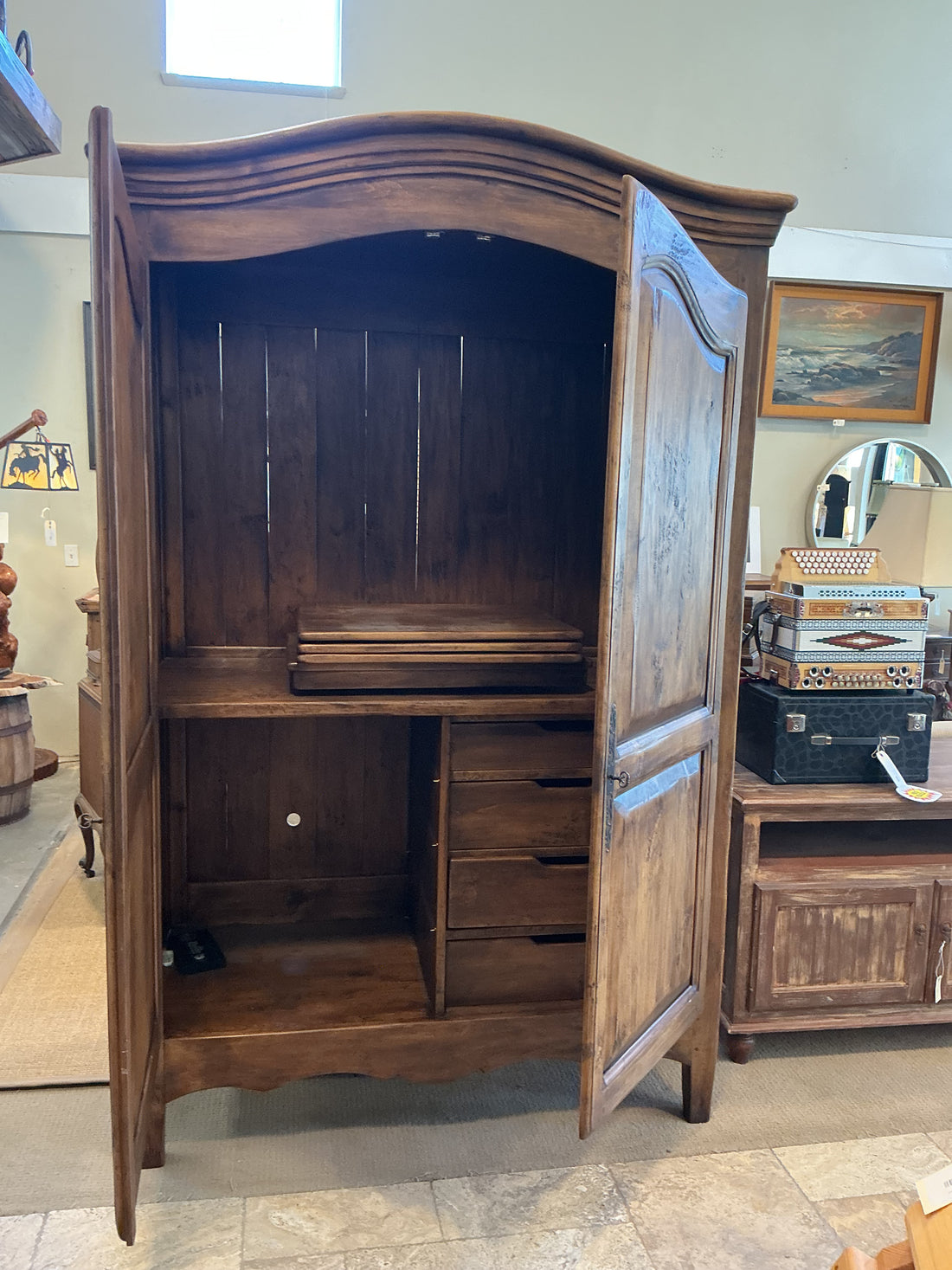 Hailey Armoire by The Farmhouse Collection with 3 Drawers & Media Shelf 89"x54"x25"