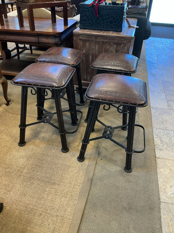 Leather Barstools with Footrest Set of 4