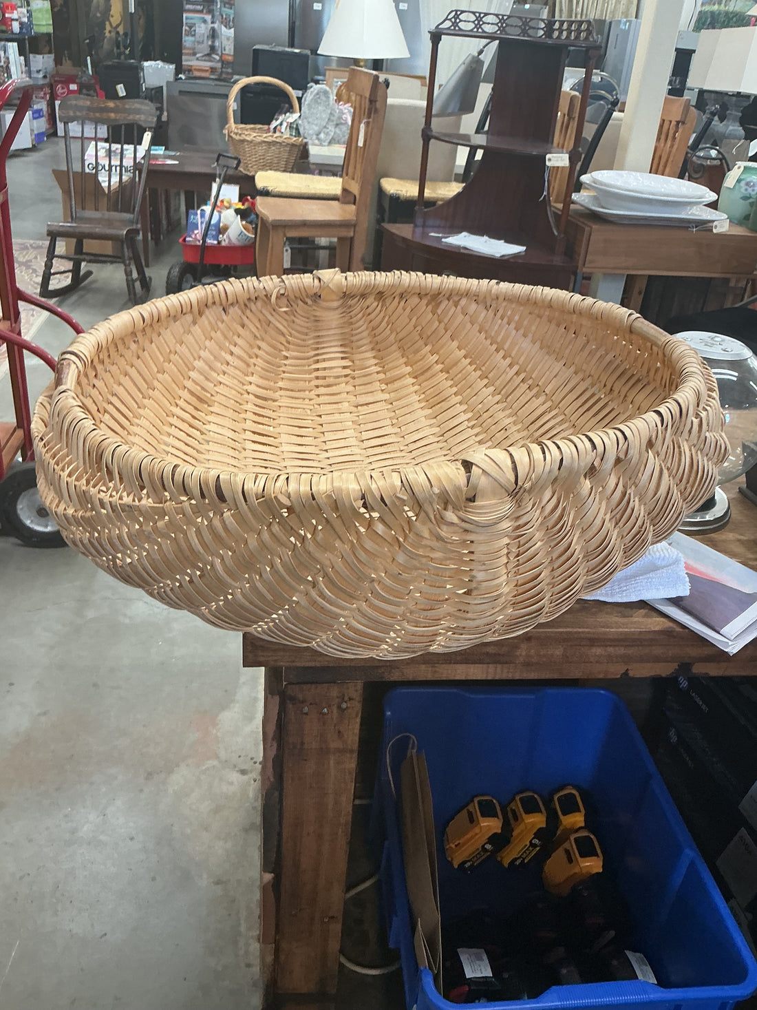 Large Oval Woven Basket 22.5" x 26.5" x 9" from Romania 1990's