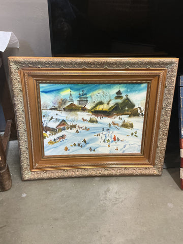 Framed Russian Watercolor Painting - Purchased 1990's 17.5" x 21.5"