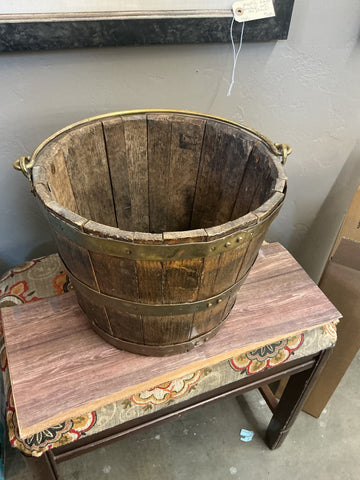 Wooden Slat Bucket with 3 Copper Bands