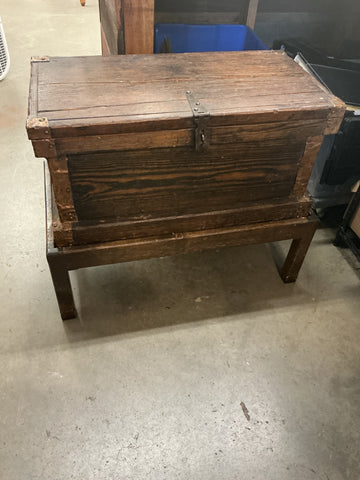 Old Wood Lidded Box with tray on Stand