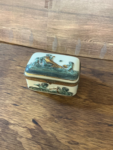 Vintage Trinket Box FBS Hand Painted France Hinged  Cherub Ferdinand Bing