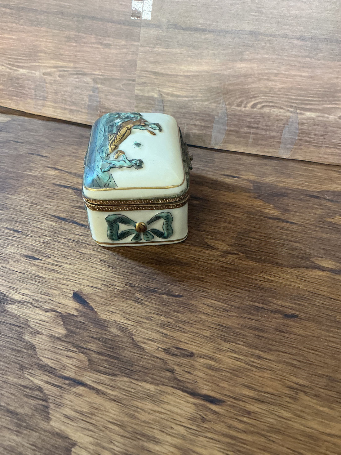 Vintage Trinket Box FBS Hand Painted France Hinged  Cherub Ferdinand Bing