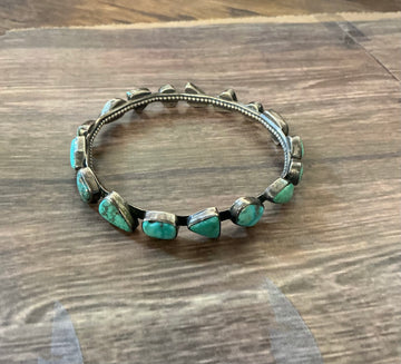 Sterling Silver and Turquoise Bracelet Allapowa Zuni Sterling Silver with Green Turquoise Bracelet