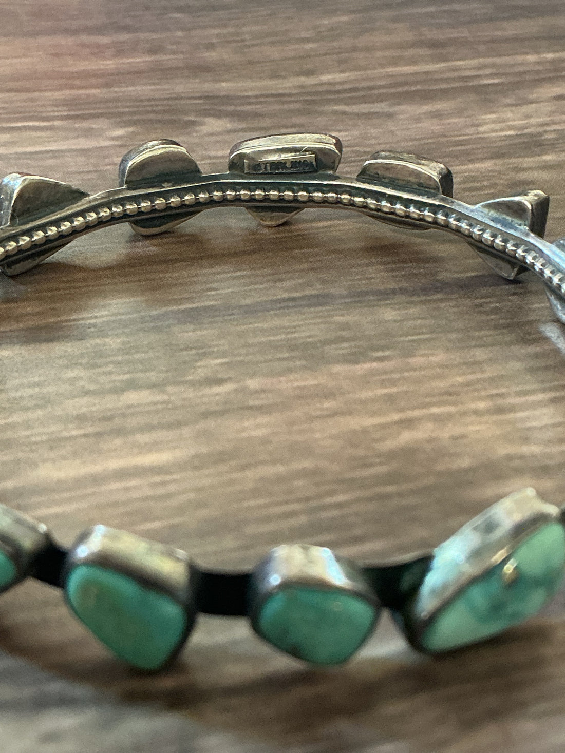 Sterling Silver and Turquoise Bracelet Allapowa Zuni Sterling Silver with Green Turquoise Bracelet