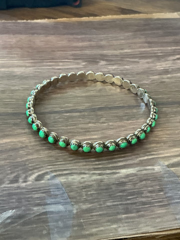Allapowa Zuni Sterling Silver with Green Turquoise Bracelet