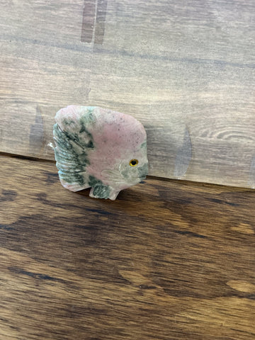 Carved Rhodonite Discus Fish 3" x 3"