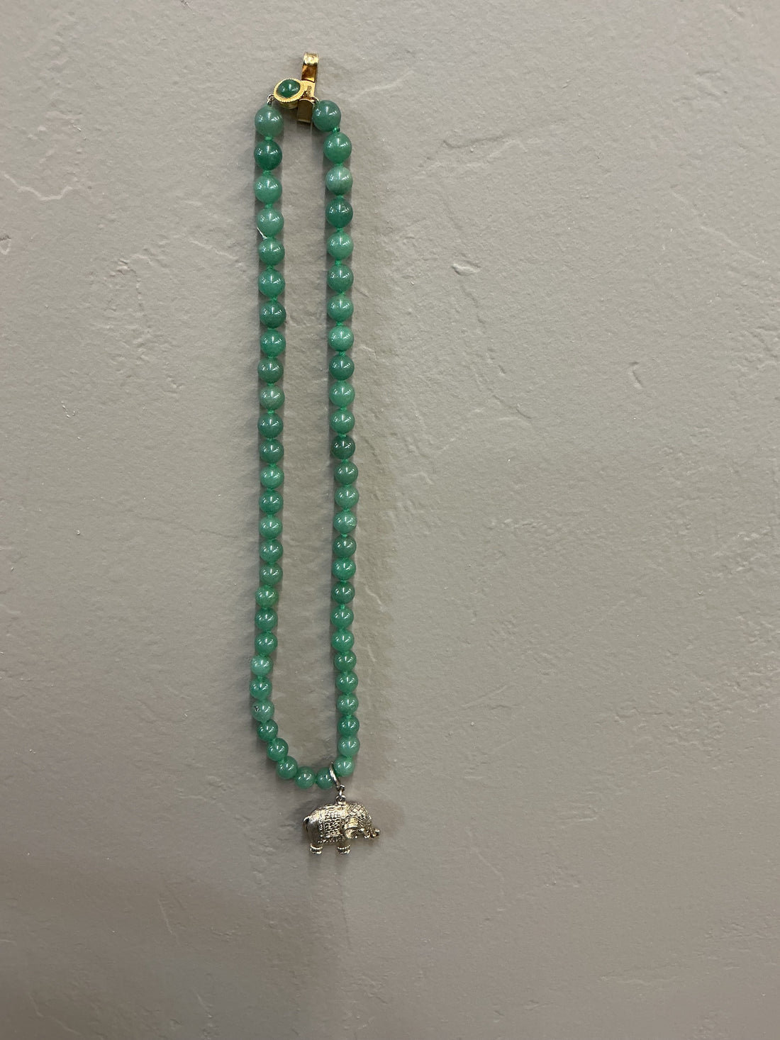 Green Aventurine Bead Necklace with Elephant Charm