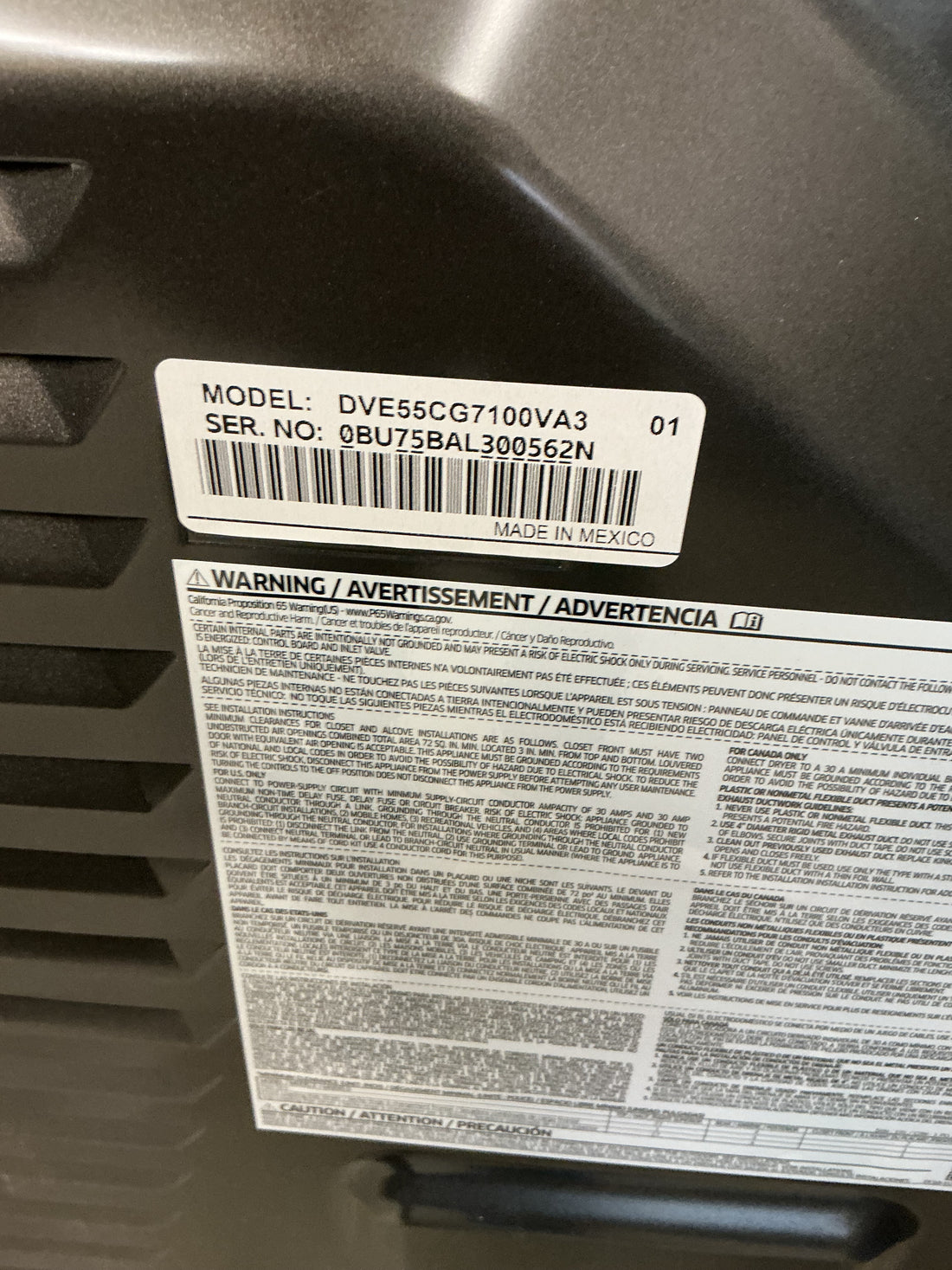 Samsung 7.4 cu. ft. Vented Smart Electric Dryer with Steam Sanitize Plus DVE55CG7100VA3