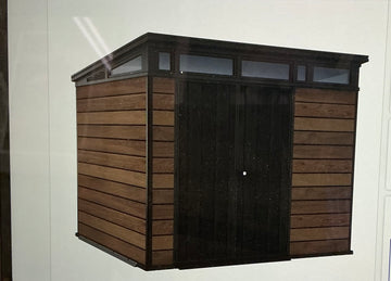 Keter Signature Collection 9x7 Modern Outdoor Storage Shed, Walnut
