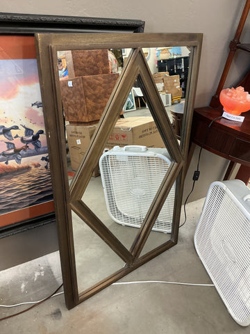 Rectangle Wood Framed Mirror with Diamond Pattern27.5" W x 43.25"L