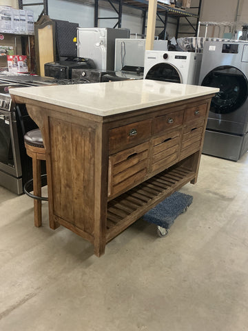 Kitchen Island-Patio Bar Quartz Top with 2 Barstools 32" wide x 62"long x 37"high