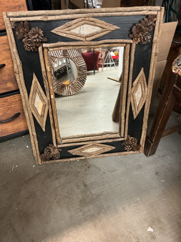 Mirror with Decorative Pine Cones 19"W x 23"H