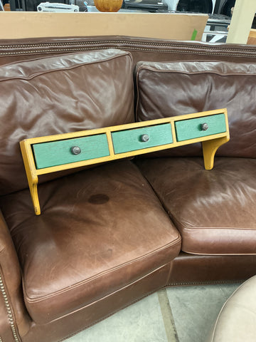 Green/Tan Decorative Wall Shelf with Drawers 36"L x 7"D x 12"H