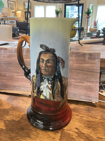 JP Limoges Tankard Pitcher with Native American Portrait - 12"