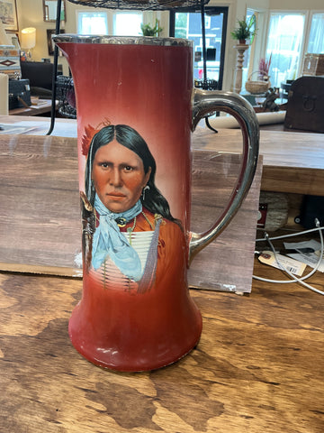 Tankard Pitcher with Native American Portrait - 12.5"