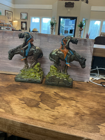 "End of the Trail" Polychrome Bookends 3"H x 8"L- One has damage on neck