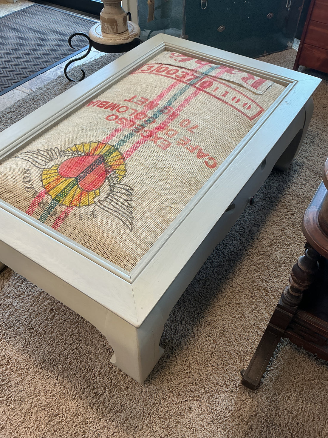 Ming Style Coffee Table with Raffia Insert  48"L x 30"D x 16"H