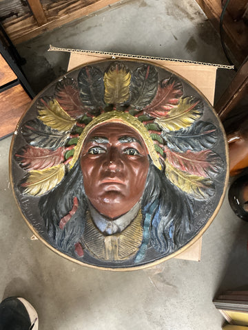 Native American Chief chalkware/plaster wall plaque by O.S. Bartoli - 1903