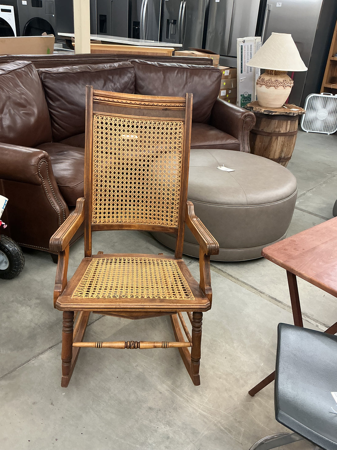 Antique Wooden Rocking Chair with Woven Cane Set & Backrest