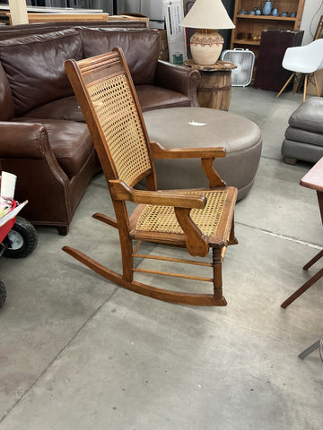 Antique Wooden Rocking Chair with Woven Cane Set & Backrest