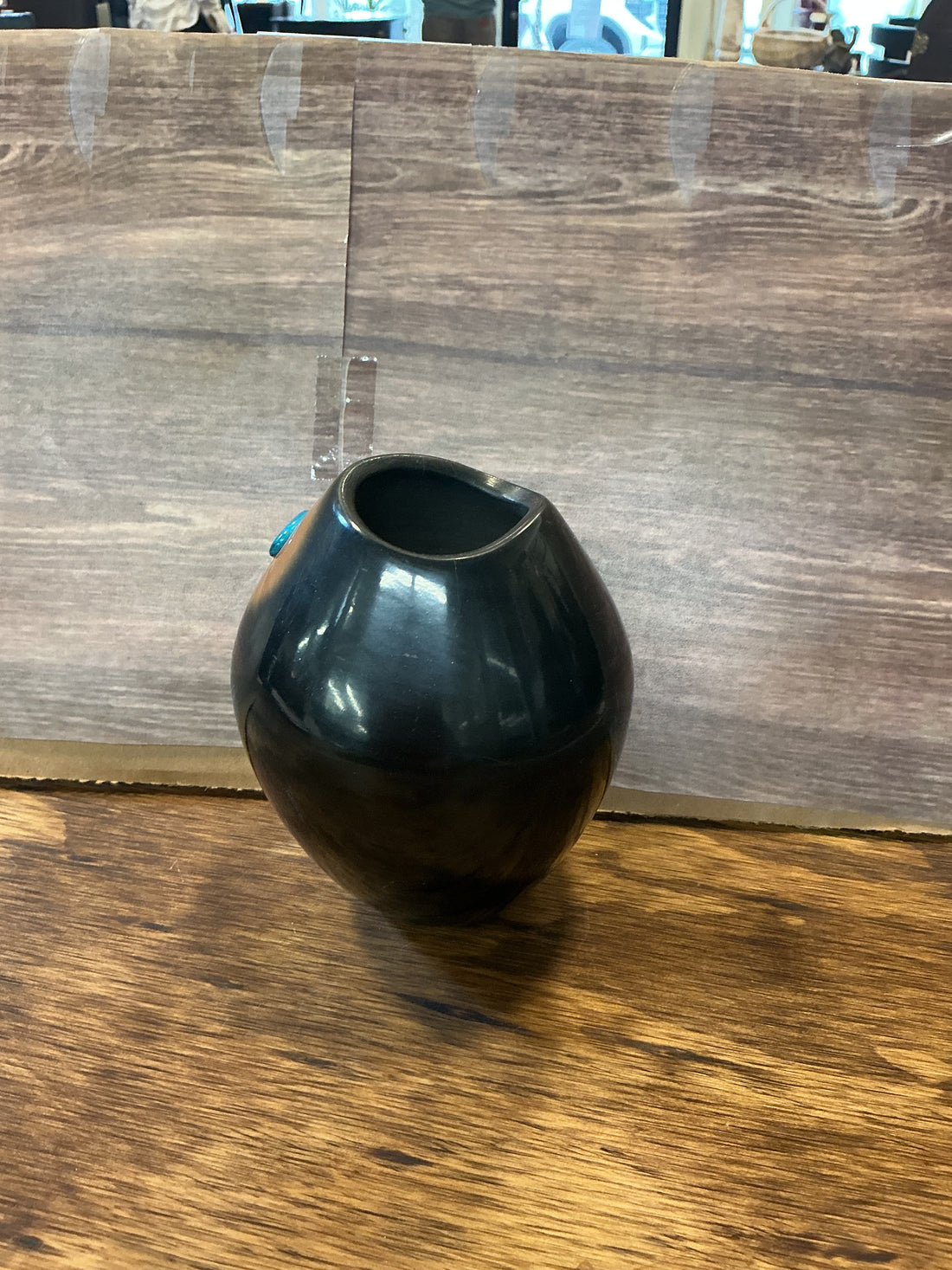 Pottery Vessel - Blackware with inlaid Turquiose by Dora Tse-Pe of San Ildefonso