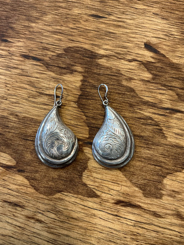 Sterling Silver Tear Drop Earrings - 1.75"