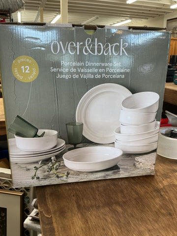over&back Rimmed 12-piece Glossy Porcelain Dinnerware Set