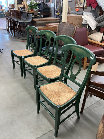 Pottery Barn Green Napoleon dining chairs with Woven Seat - Set of 4