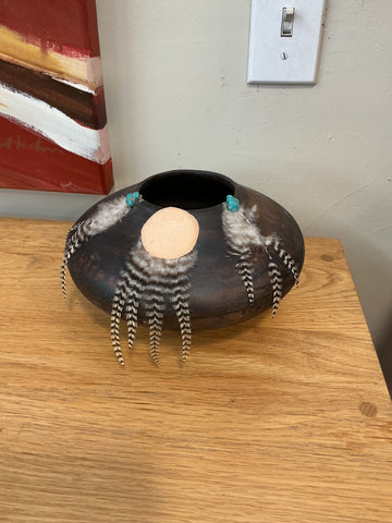 Taos Pottery with Turquoise and Feathers