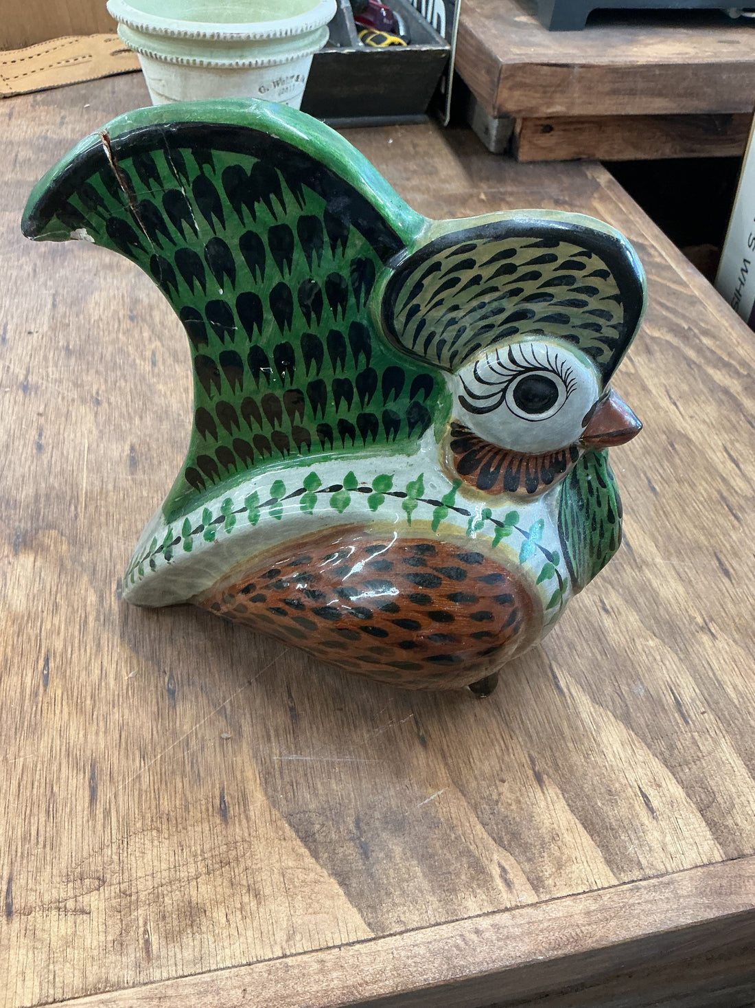 Tonala Ceramic Folk art Cesica Bird - has some cracks