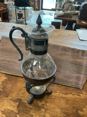 Glass & Silverplate Coffee/Tea Carafe with Candle Warming Plate