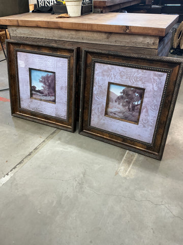 Blue Trees & Sky Art Framed Picture Pair