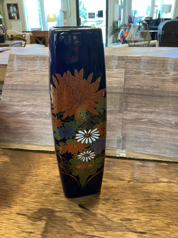 Japanese Cobalt Blue Porcelain Vase 3" x 9.25"