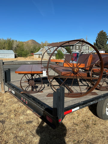Wagon Wheel Bench & Coffee Table made in Idaho