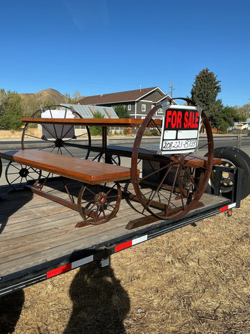 Wagon Wheel Table & 2 Bench Set  - made in Idaho