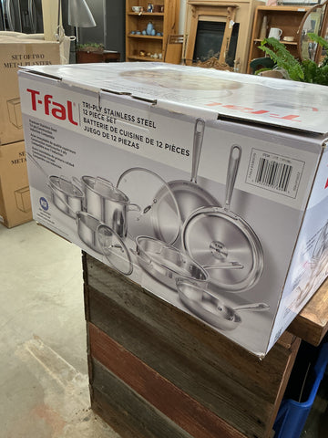 T-fal 12-piece Tri-Ply Stainless Steel Cookware Set - 1 Fry Pan Used