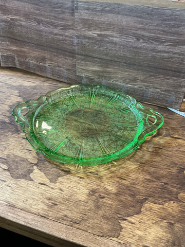 Uranium Glass Sandwich Tray with Handles 10.25" x 12.5"
