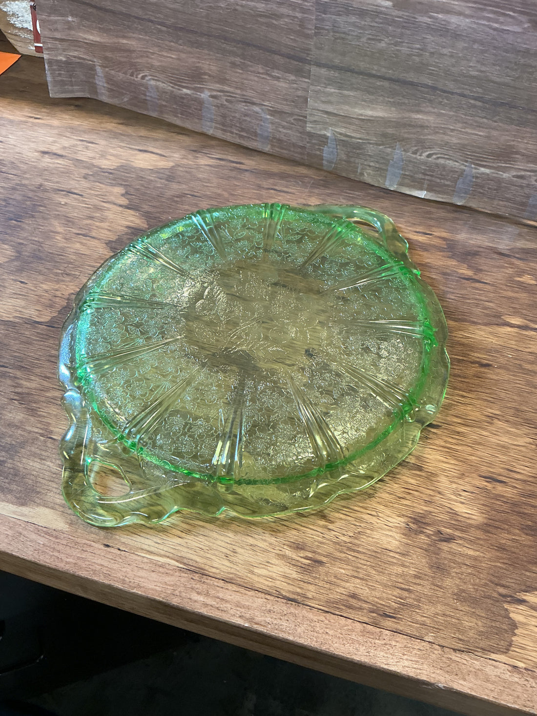 Uranium Glass Sandwich Tray with Handles 10.25" x 12.5"