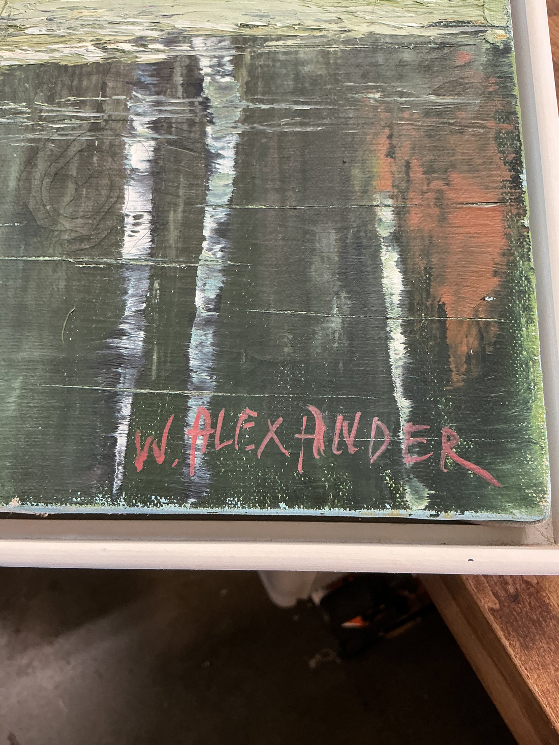Mountain Lake Picture with Cabin by W (Bill) Alexander 25" x 36.5"