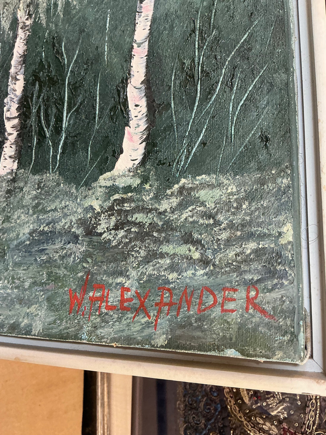 Mountain Picture with Cabin by W (Bill) Alexander 25" x 49"